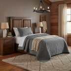 DaDa Bedding Floral Vintage Stone Wash Grey Matelassé Ash Silver Diamond Pattern Quilted Bedspread Set (JHW855) DaDalogy Bedding Collection