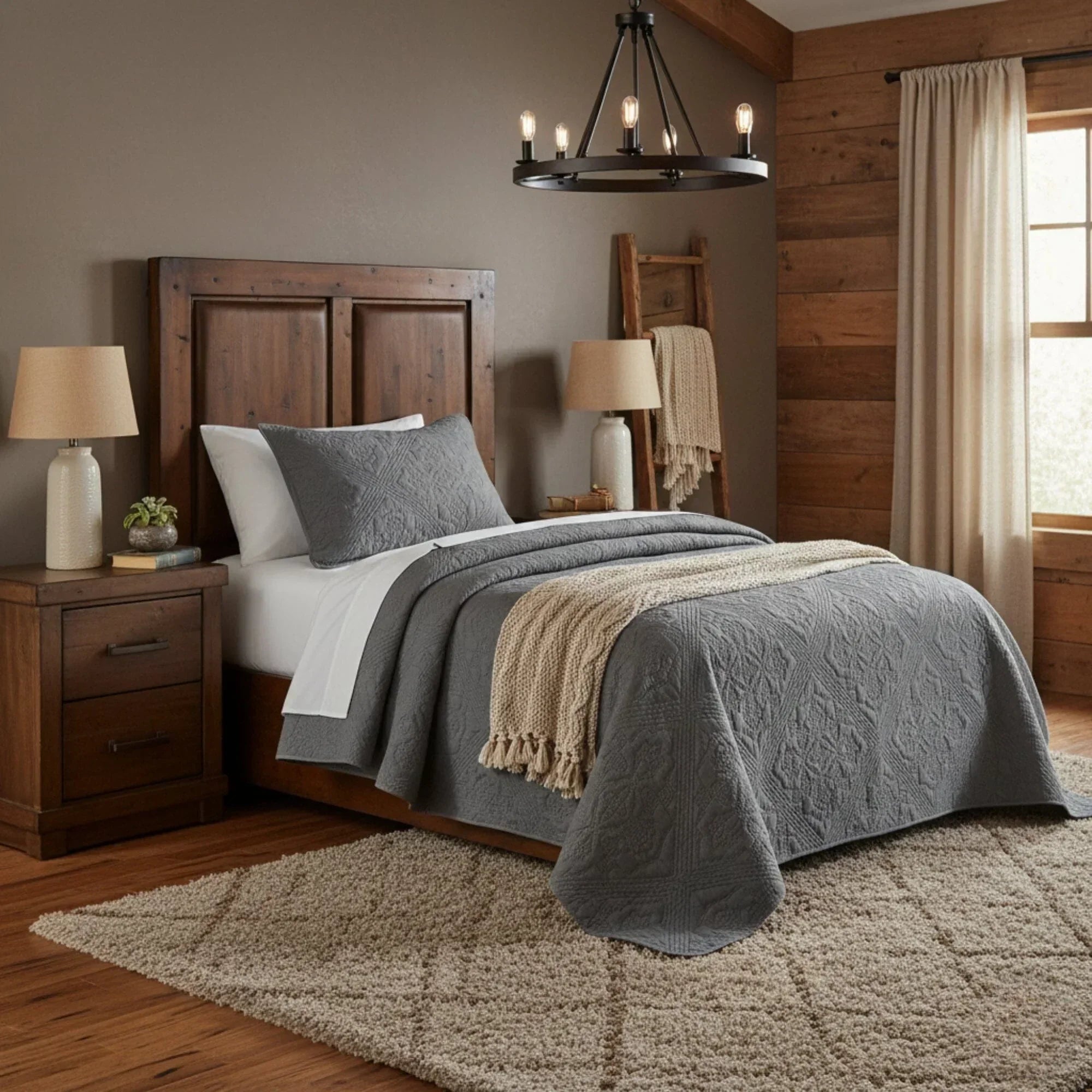 DaDa Bedding Floral Vintage Stone Wash Grey Matelassé Ash Silver Diamond Pattern Quilted Bedspread Set (JHW855) DaDalogy Bedding Collection