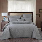 DaDa Bedding Floral Vintage Stone Wash Grey Matelassé Ash Silver Diamond Pattern Quilted Bedspread Set (JHW855) DaDalogy Bedding Collection