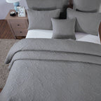 DaDa Bedding Floral Vintage Stone Wash Grey Matelassé Ash Silver Diamond Pattern Quilted Bedspread Set (JHW855) DaDalogy Bedding Collection
