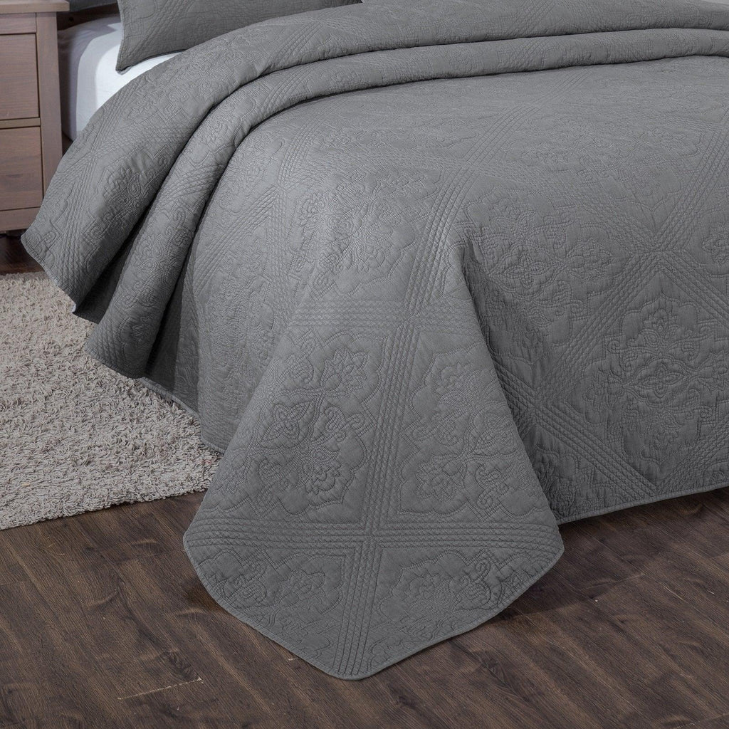 DaDa Bedding Floral Vintage Stone Wash Grey Matelassé Ash Silver Diamond Pattern Quilted Bedspread Set (JHW855) DaDalogy Bedding Collection
