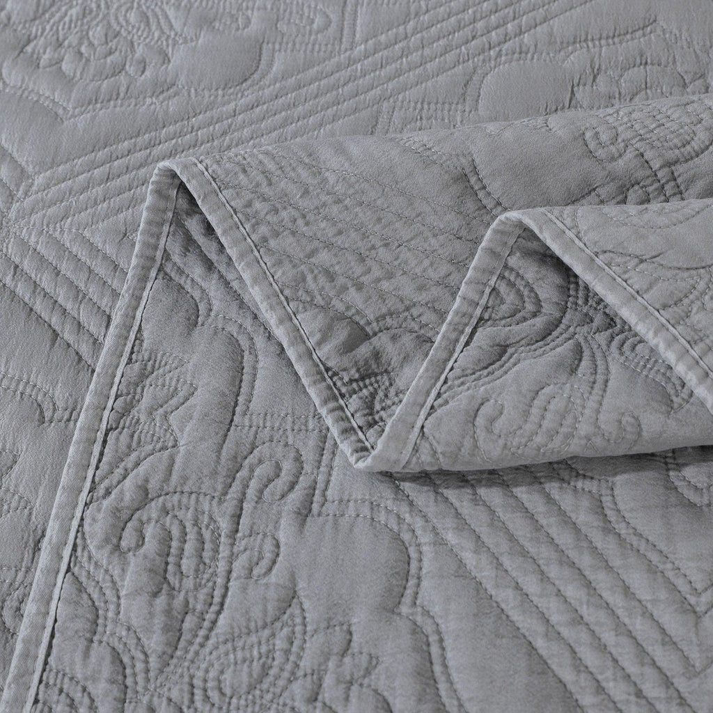 DaDa Bedding Floral Vintage Stone Wash Grey Matelassé Ash Silver Diamond Pattern Quilted Bedspread Set (JHW855) DaDalogy Bedding Collection