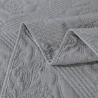 DaDa Bedding Floral Vintage Stone Wash Grey Matelassé Ash Silver Diamond Pattern Quilted Bedspread Set (JHW855) DaDalogy Bedding Collection