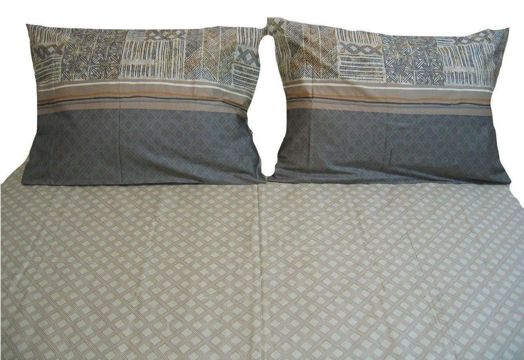 DaDa Bedding Geometric Striped Tan Brown Multi-Color Fitted + Flat Sheet & Pillow Cases Set (FSFS8279) DaDalogy Bedding Collection