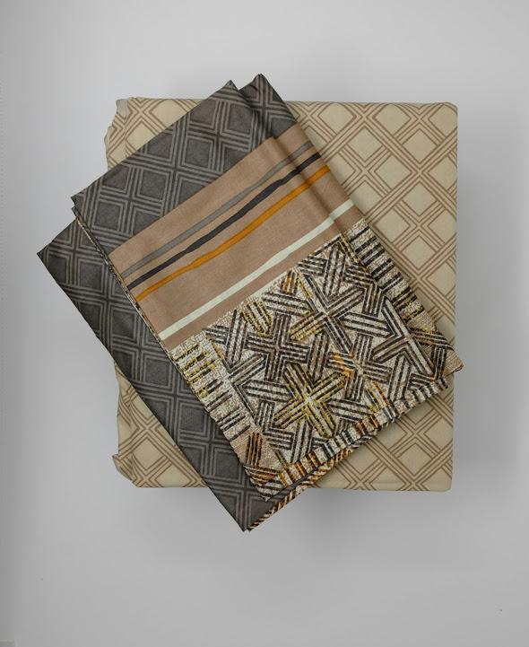 DaDa Bedding Geometric Striped Tan Brown Multi-Color Fitted + Flat Sheet & Pillow Cases Set (FSFS8279) DaDalogy Bedding Collection