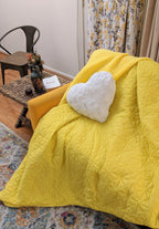 DaDa Bedding Happy Sunny Yellow Bright Quilted Ultra Sonic Reversible Throw Blanket Bedspread (BJ0107) DaDalogy Bedding Collection