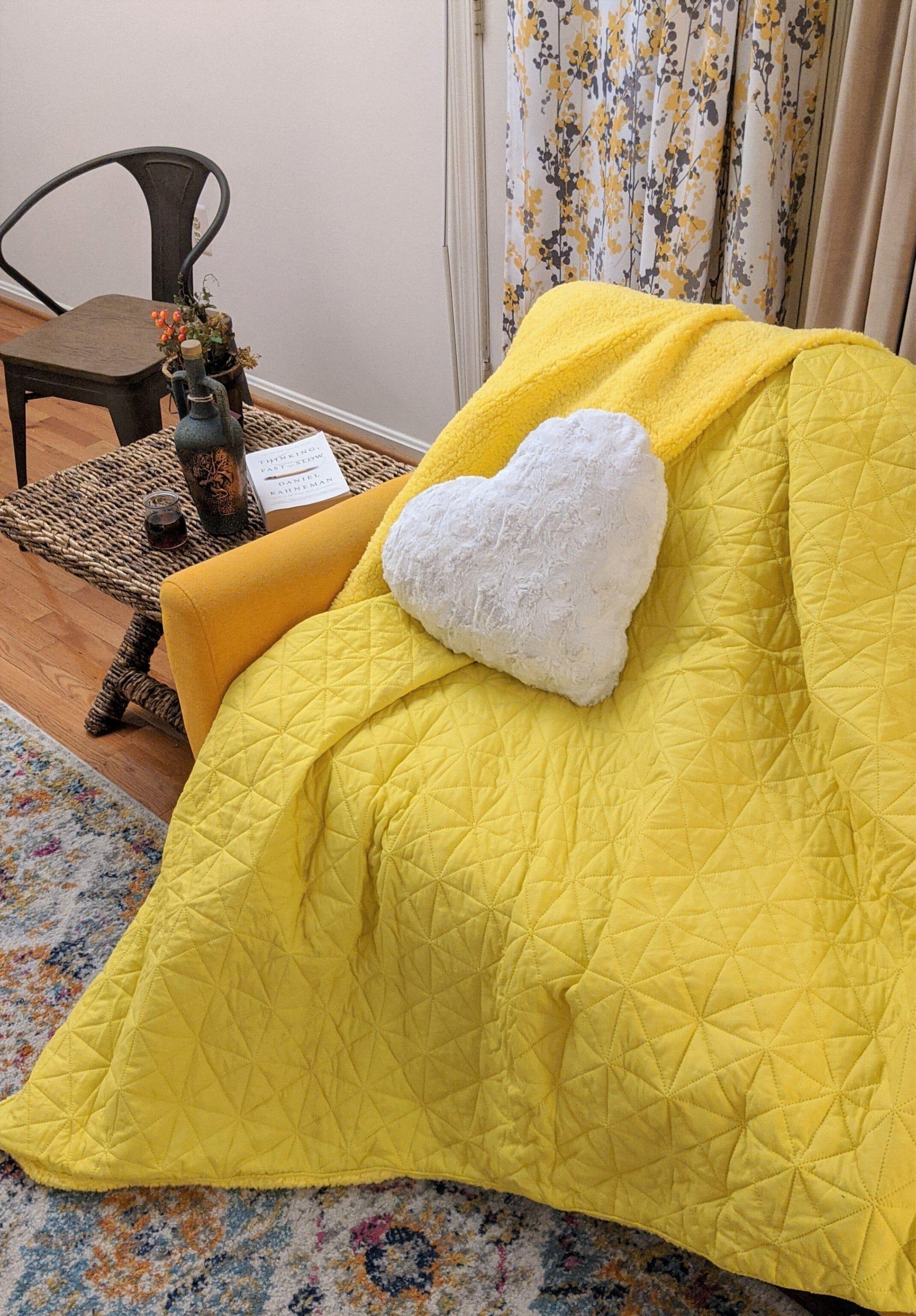 DaDa Bedding Happy Sunny Yellow Bright Quilted Ultra Sonic Reversible Throw Blanket Bedspread (BJ0107) DaDalogy Bedding Collection