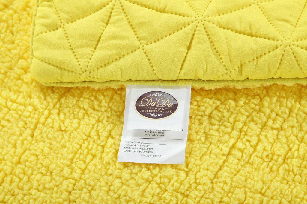 DaDa Bedding Happy Sunny Yellow Bright Quilted Ultra Sonic Reversible Throw Blanket Bedspread (BJ0107) DaDalogy Bedding Collection