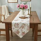 DaDa Bedding Hint of Mint Cottage Floral Roses Quilted Cotton Dining Table Runner (3036) DaDalogy Bedding Collection