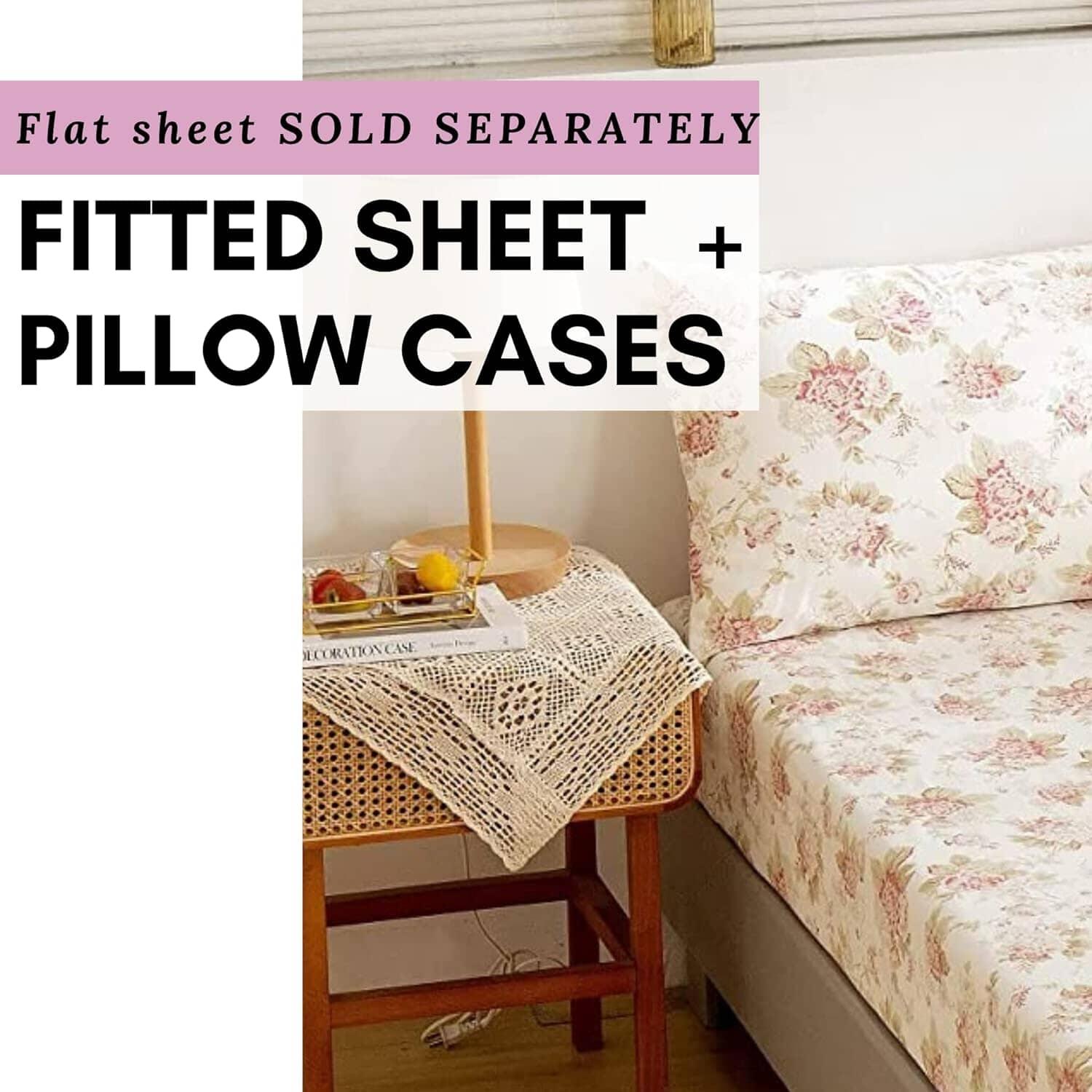 DaDa Bedding Hint of Mint Dainty Cottage Floral Roses Cotton Fitted Sheet w/ Pillow Case (3036) DaDalogy Bedding Collection