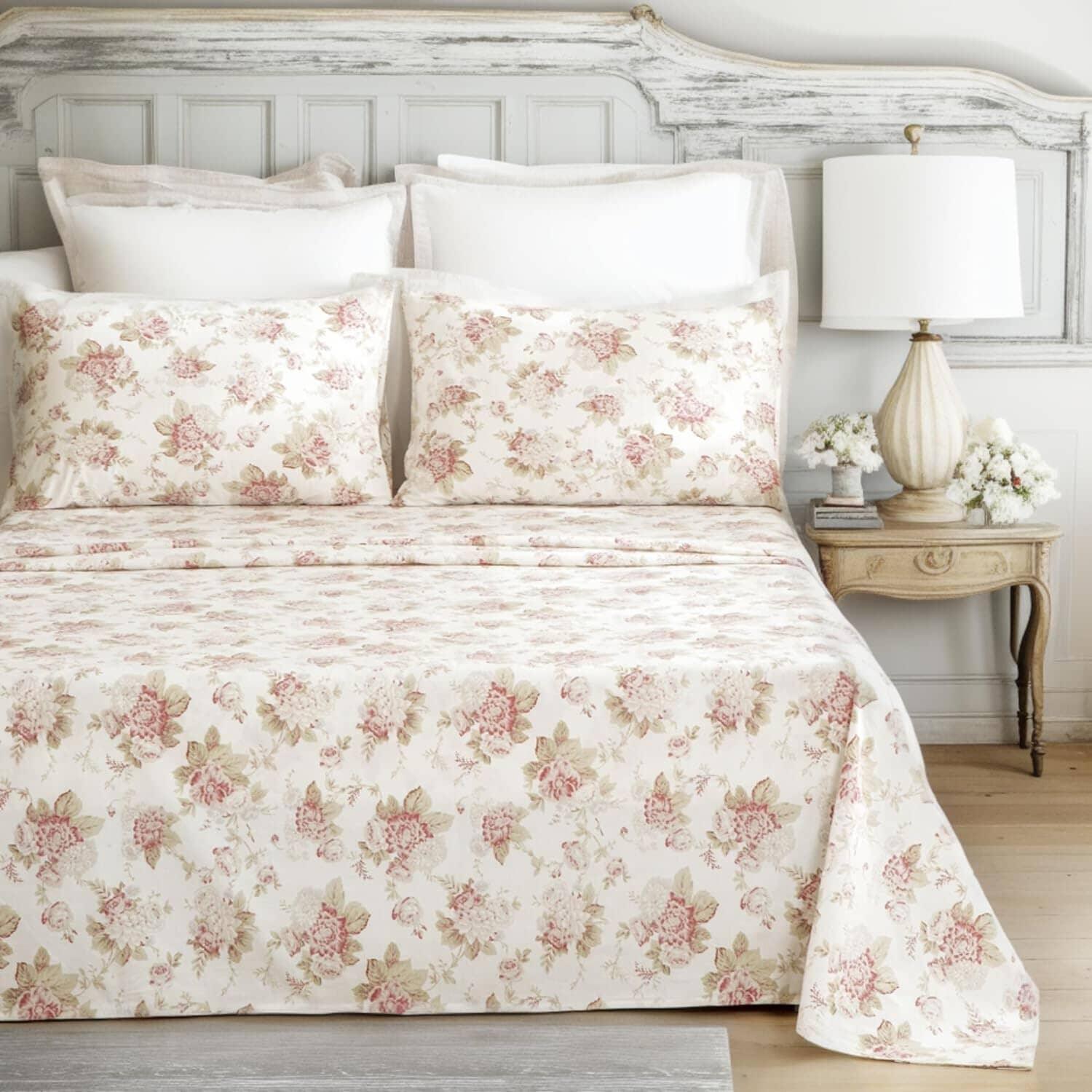 DaDa Bedding Hint of Mint Dainty Cottage Floral Roses Cotton Flat Sheet Only w/ Pillow Case (3036) DaDalogy Bedding Collection