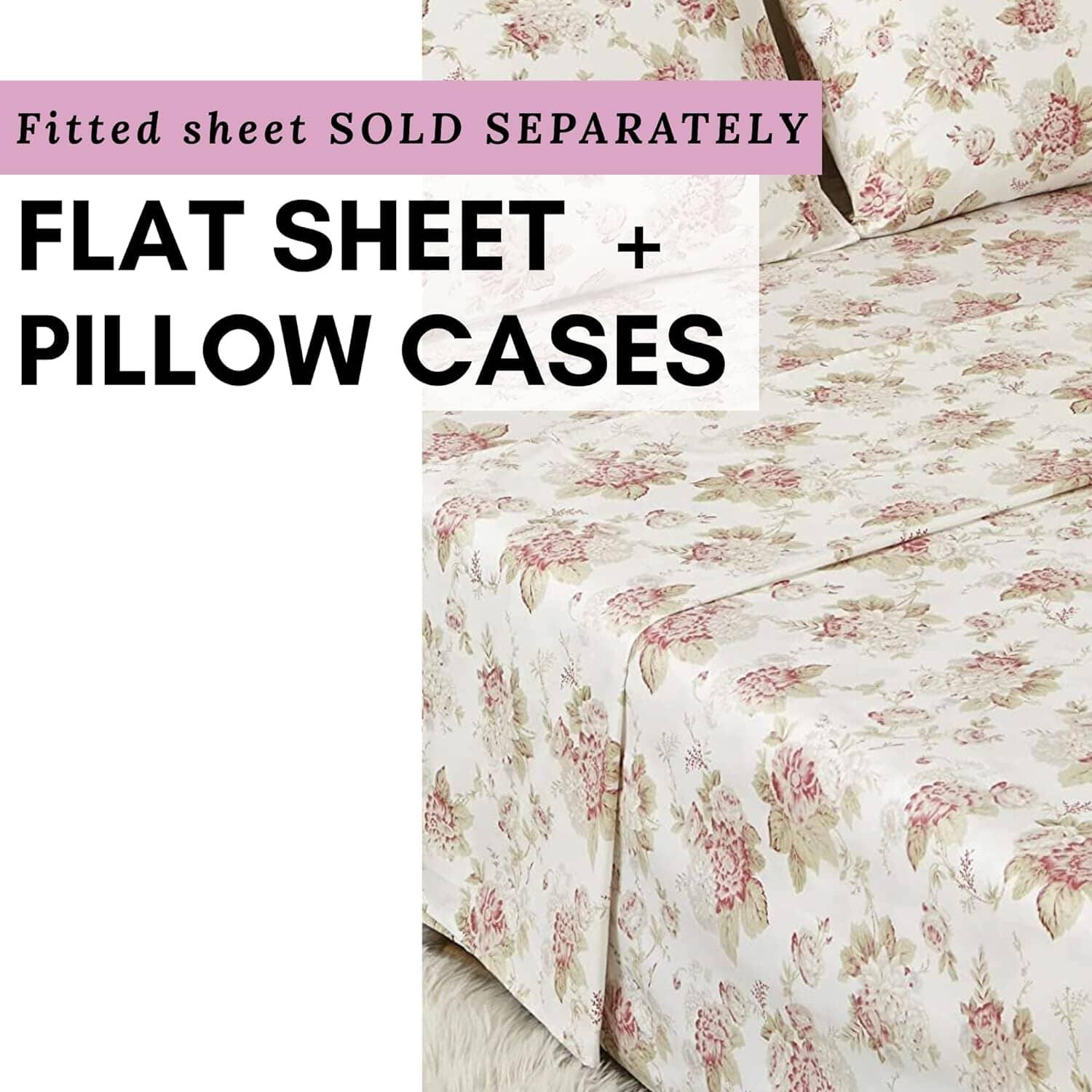DaDa Bedding Hint of Mint Dainty Cottage Floral Roses Cotton Flat Sheet Only w/ Pillow Case (3036) DaDalogy Bedding Collection