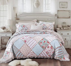 DaDa Bedding Hint of Mint Floral Pastel Cotton Patchwork Ruffle Bedspread Set (JHW-3036) DaDalogy Bedding Collection