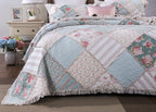 DaDa Bedding Hint of Mint Floral Pastel Cotton Patchwork Ruffle Bedspread Set (JHW-3036) DaDalogy Bedding Collection