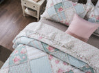 DaDa Bedding Hint of Mint Floral Pastel Cotton Patchwork Ruffle Bedspread Set (JHW-3036) DaDalogy Bedding Collection