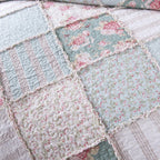 DaDa Bedding Hint of Mint Floral Pastel Cotton Patchwork Ruffle Bedspread Set (JHW-3036) DaDalogy Bedding Collection