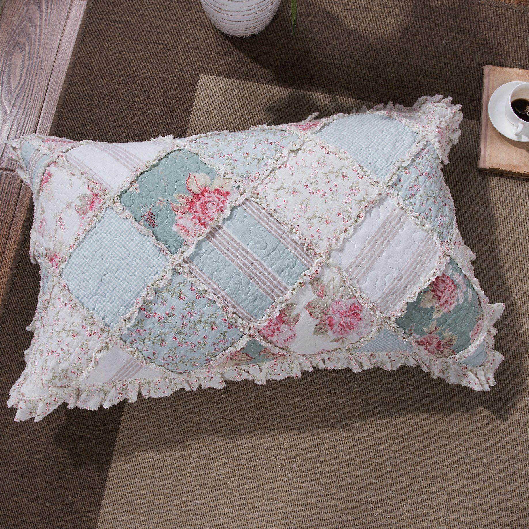 DaDa Bedding Hint of Mint Floral Pastel Cotton Patchwork Ruffle Bedspread Set (JHW-3036) DaDalogy Bedding Collection