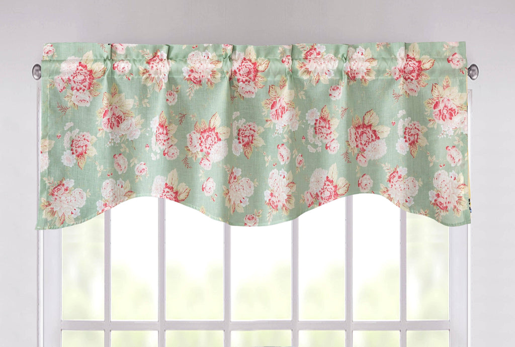 DaDa Bedding Hint of Mint Floral Pastel Roses Cottage Window Curtain Valance - 18" x 52" (JHW-3036) DaDalogy Bedding Collection
