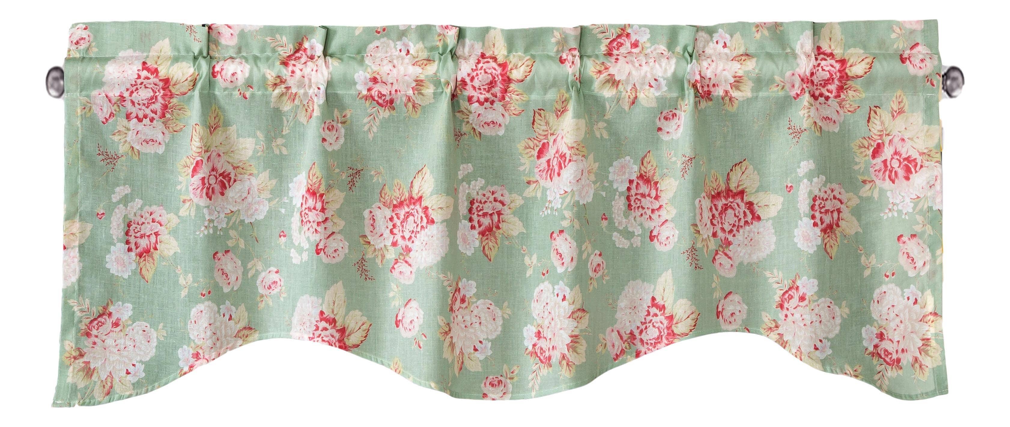 DaDa Bedding Hint of Mint Floral Pastel Roses Cottage Window Curtain Valance - 18" x 52" (JHW-3036) DaDalogy Bedding Collection