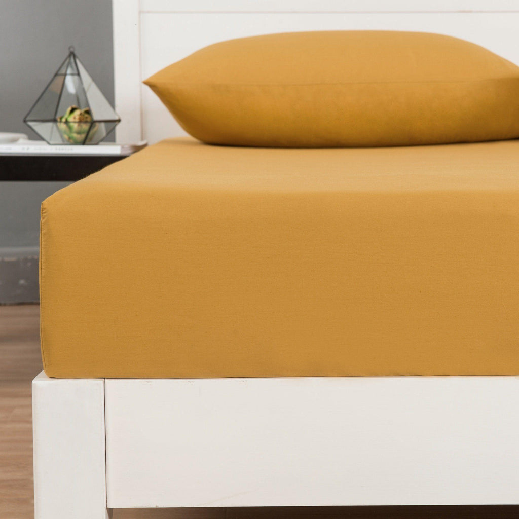DaDa Bedding Honey Yellow Poplin Cotton Fitted Sheet w/ Pillow Cases (JHW-550-Fitted) DaDalogy Bedding Collection