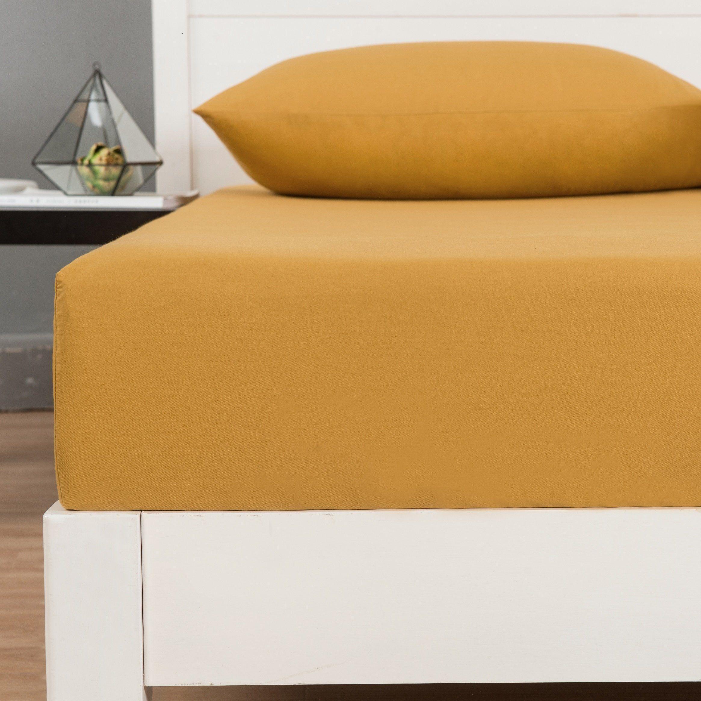 DaDa Bedding Honey Yellow Poplin Cotton Fitted Sheet w/ Pillow Cases (JHW-550-Fitted) DaDalogy Bedding Collection