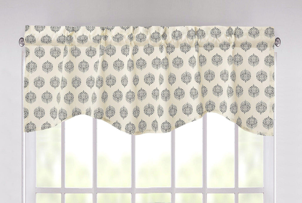 DaDa Bedding Ivory Blue Elegance Mini Medallions Floral Window Curtain Valance - 18" x 52" (JHW-660) DaDalogy Bedding Collection