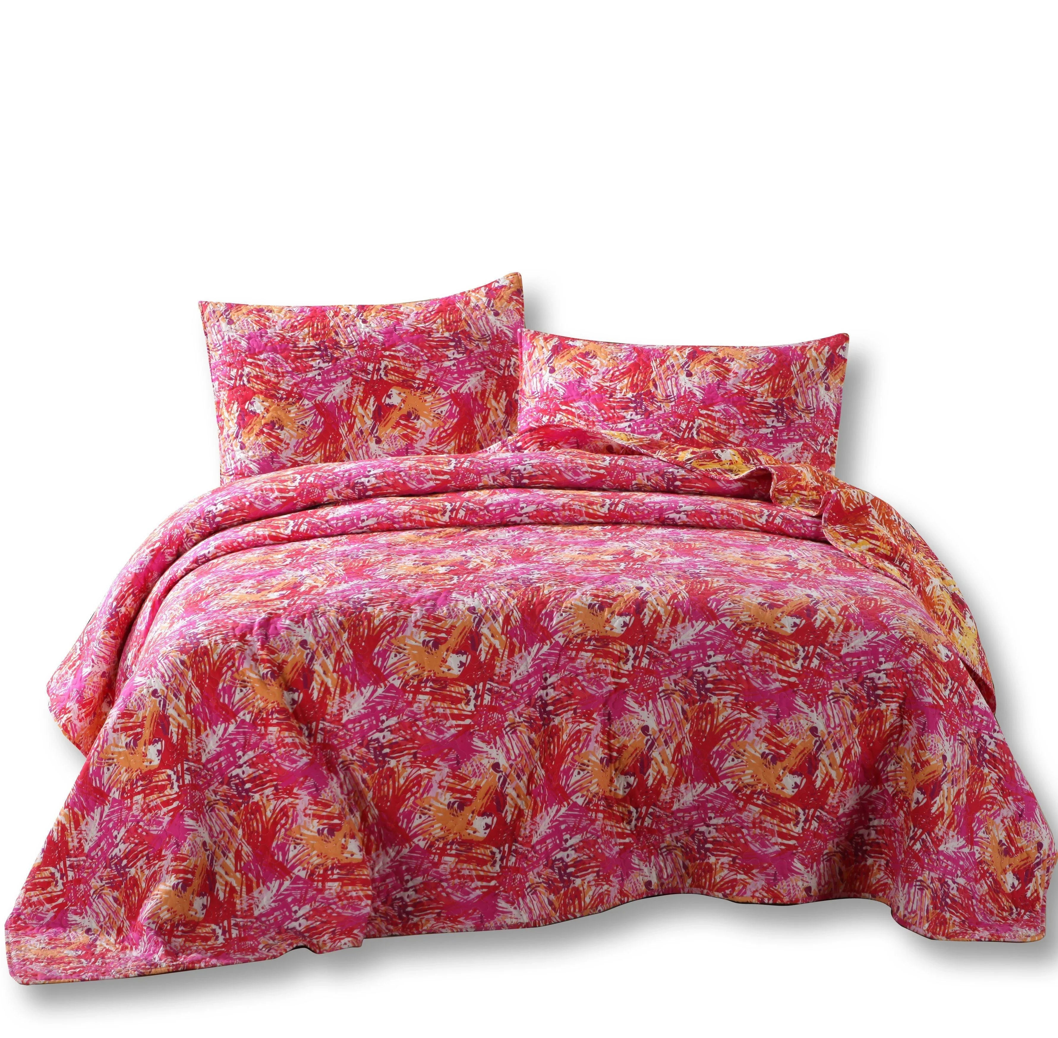 DaDa Bedding Lovely Pop of Colors Lightweight Reversible Quilted Bedspread Set (KBJ1625) DaDalogy Bedding Collection
