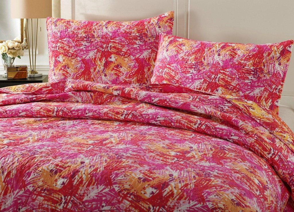 DaDa Bedding Lovely Pop of Colors Lightweight Reversible Quilted Bedspread Set (KBJ1625) DaDalogy Bedding Collection