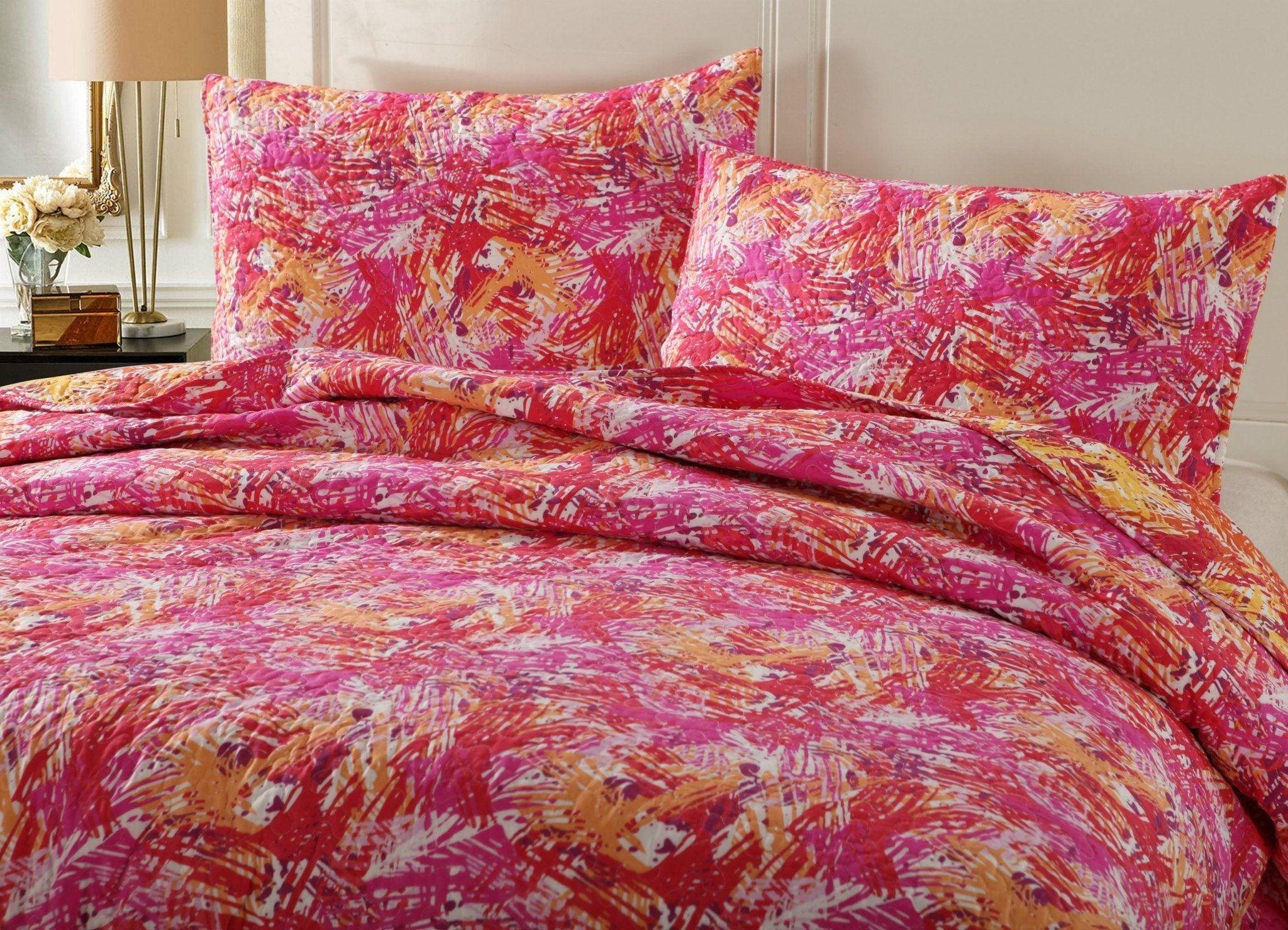 DaDa Bedding Lovely Pop of Colors Lightweight Reversible Quilted Bedspread Set (KBJ1625) DaDalogy Bedding Collection