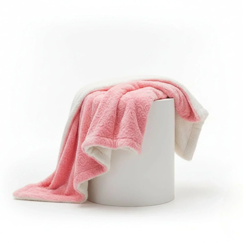 Dada Bedding Luxury Blossom Pink Rose Buds Pink Sherpa Backside Faux Fur Throw Blanket (bl-171752), side... - House Of Avana