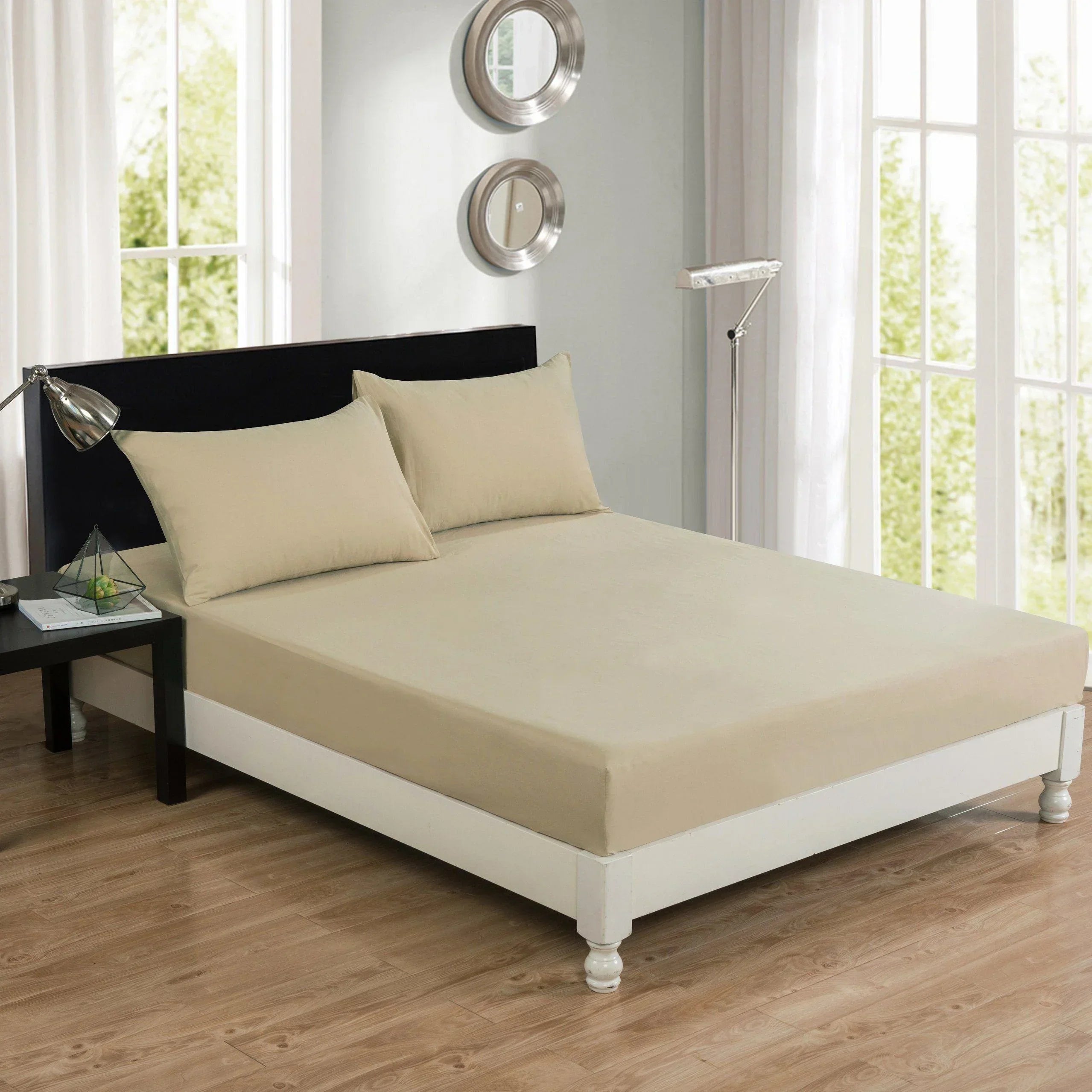 DaDa Bedding Luxury Soft Cotton Beige Fitted Bed Sheet & Pillow Cases Set (JHW-546-Fitted) DaDalogy Bedding Collection