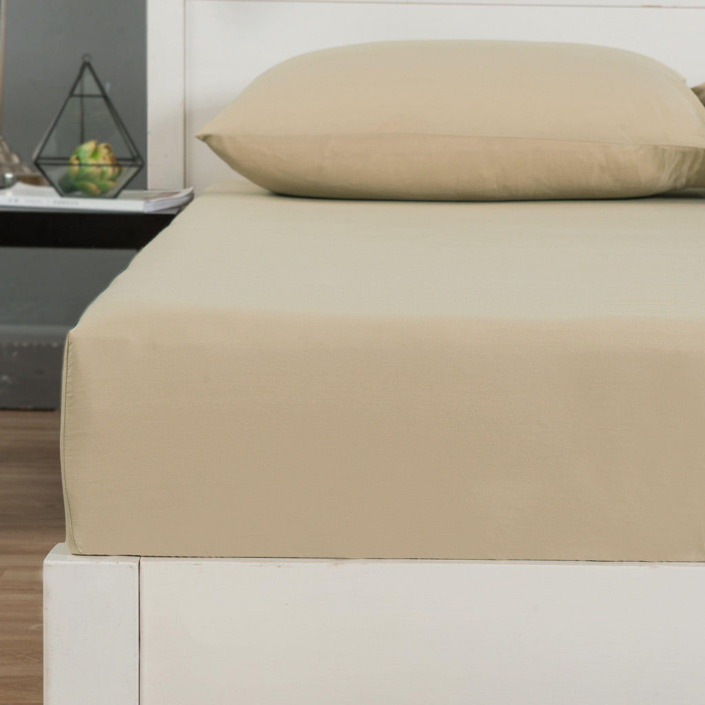 DaDa Bedding Luxury Soft Cotton Beige Fitted Bed Sheet & Pillow Cases Set (JHW-546-Fitted) DaDalogy Bedding Collection