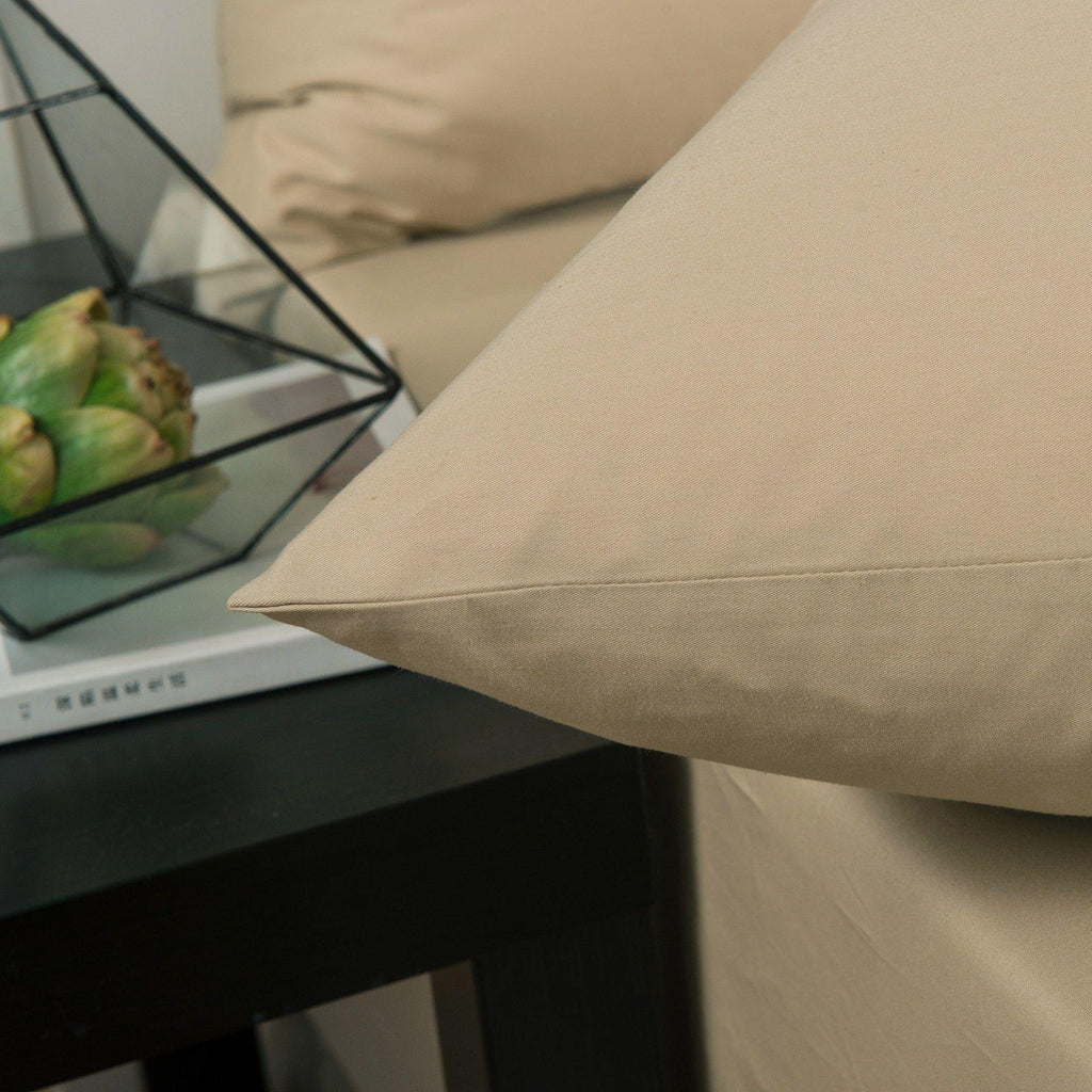 DaDa Bedding Luxury Soft Cotton Beige Fitted Bed Sheet & Pillow Cases Set (JHW-546-Fitted) DaDalogy Bedding Collection