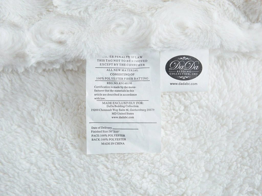 DaDa Bedding Luxury White Roses Fluffy Soft Sherpa Backside Faux Fur Throw Blanket (K11)