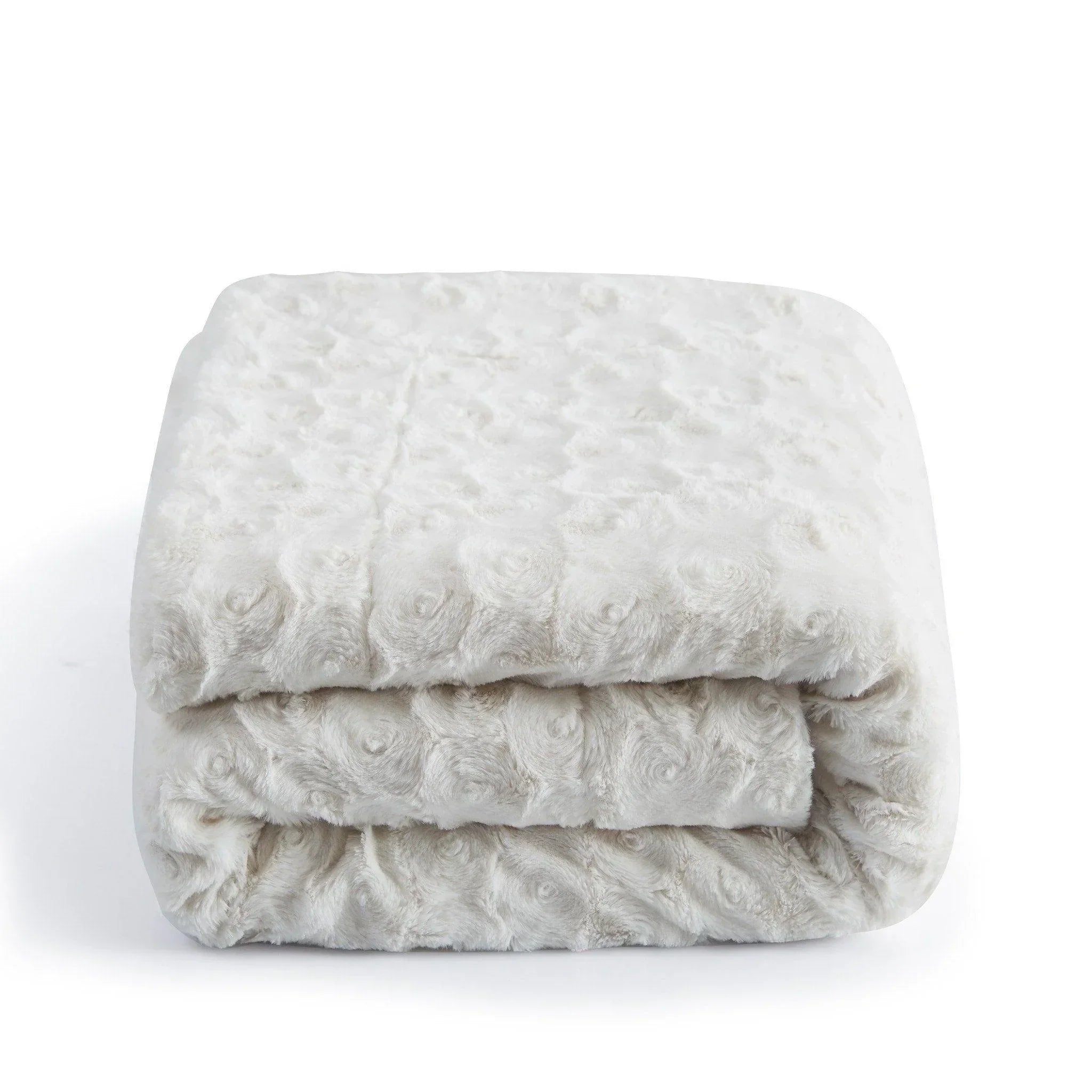 DaDa Bedding Luxury White Roses Fluffy Soft Sherpa Backside Faux Fur Throw Blanket (K11)