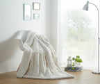 DaDa Bedding Luxury White Roses Fluffy Soft Sherpa Backside Faux Fur Throw Blanket (K11)
