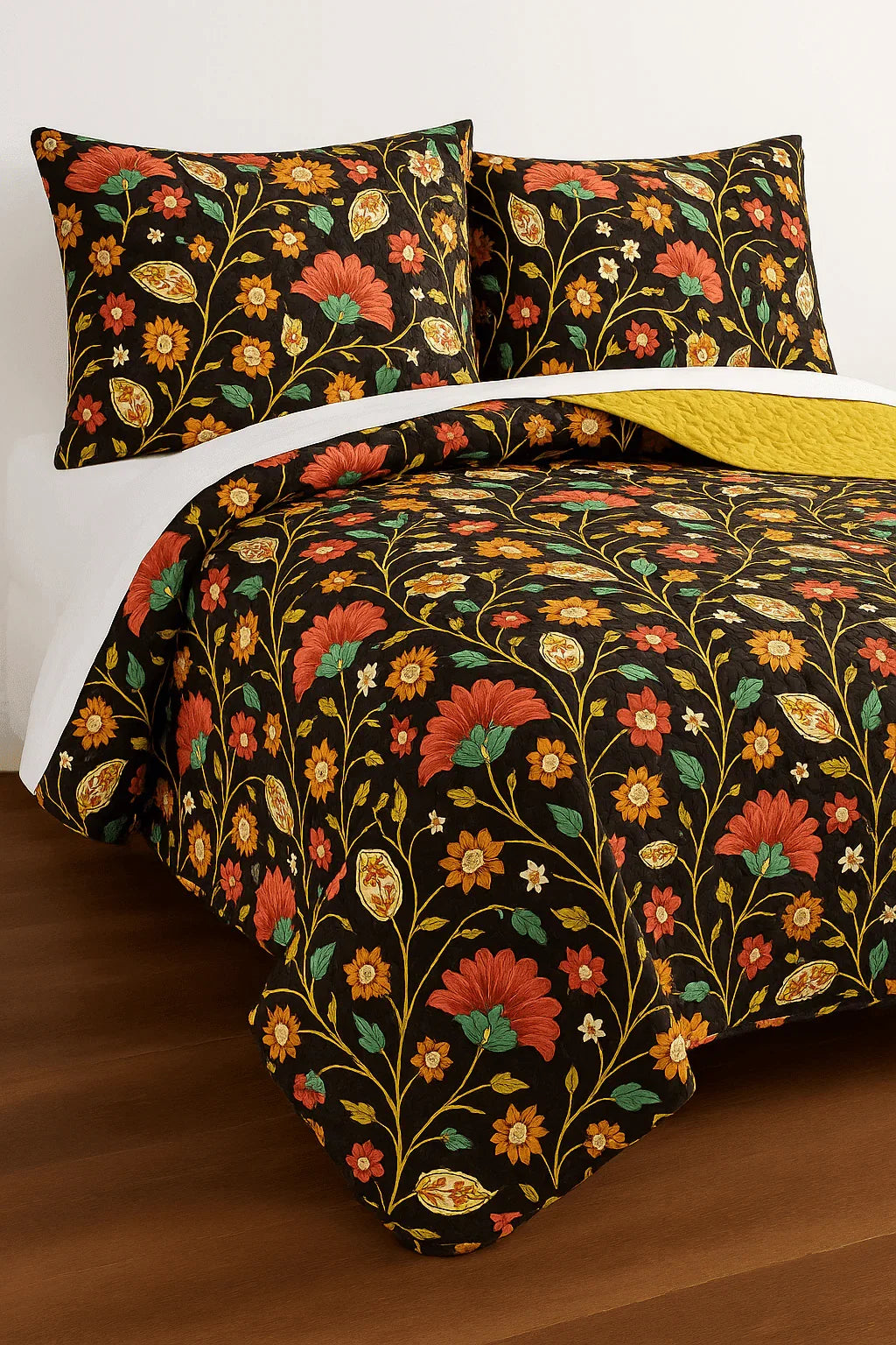 DaDa Bedding Marigold’s Floral Brown Yellow Botanical Garden Quilted Bedspread Set (HS-3330) DaDalogy Bedding Collection