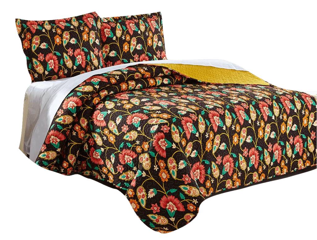DaDa Bedding Marigold’s Floral Brown Yellow Botanical Garden Quilted Bedspread Set (HS-3330) DaDalogy Bedding Collection