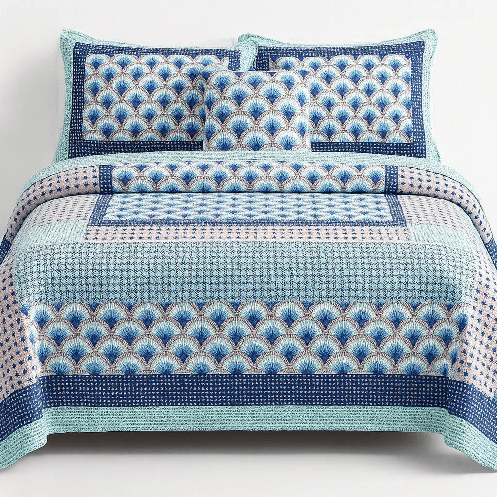 DaDa Bedding Mediterranean Blue Mint Green Patchwork Quilted Bedspread Set (JHW-884) DaDalogy Bedding Collection