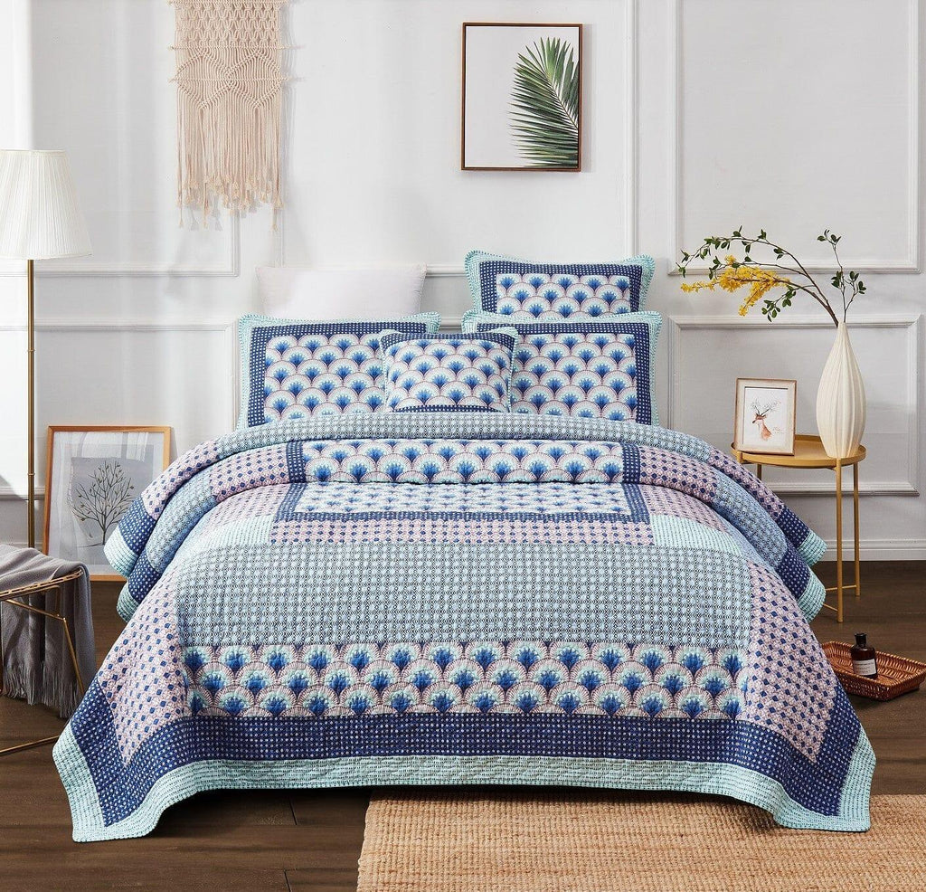 DaDa Bedding Mediterranean Blue Mint Green Patchwork Quilted Bedspread Set (JHW-884) DaDalogy Bedding Collection
