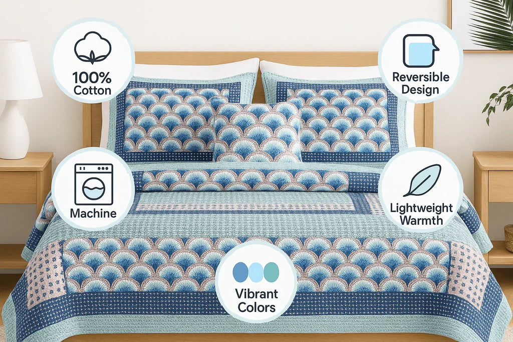 DaDa Bedding Mediterranean Blue Mint Green Patchwork Quilted Bedspread Set (JHW-884) DaDalogy Bedding Collection