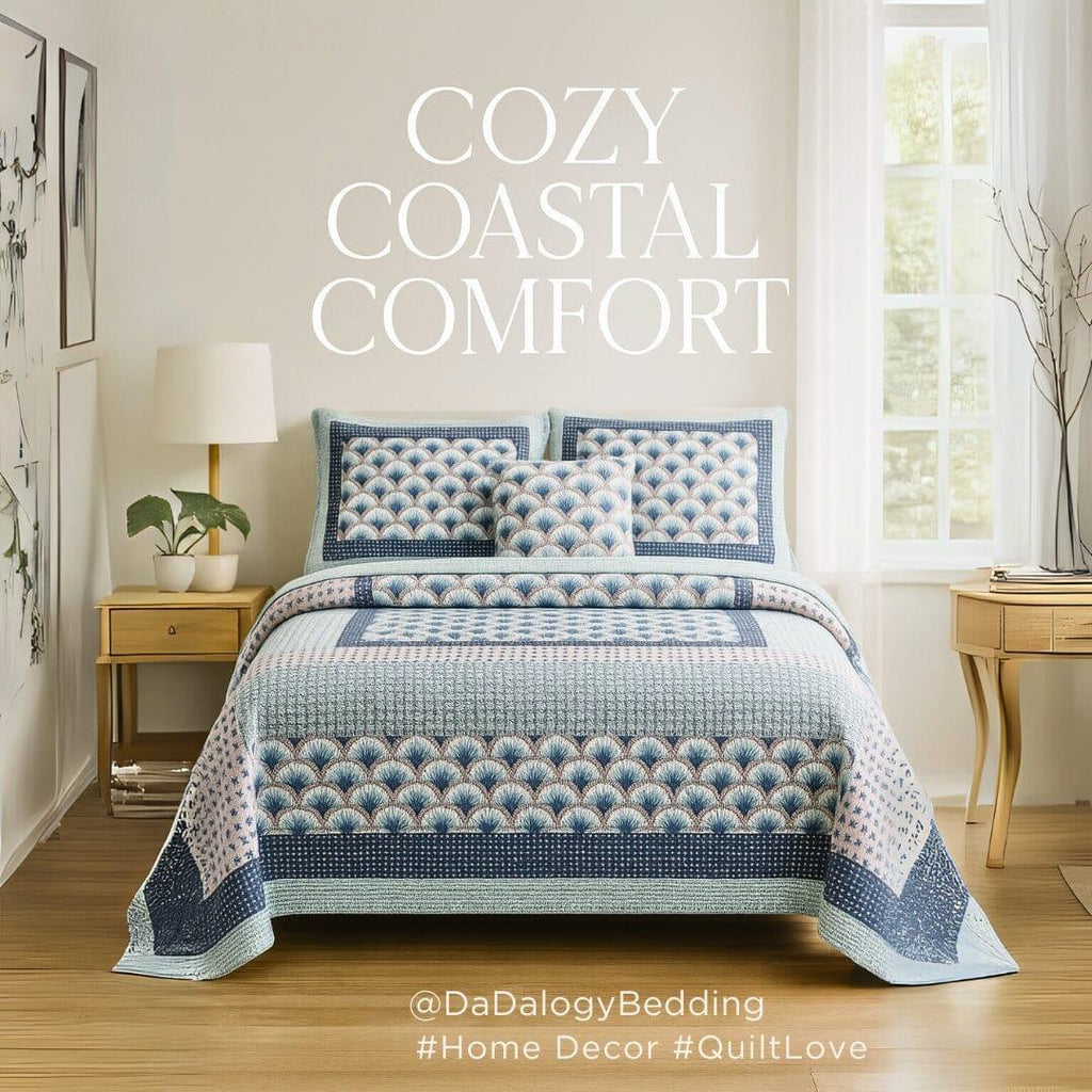 DaDa Bedding Mediterranean Blue Mint Green Patchwork Quilted Bedspread Set (JHW-884) DaDalogy Bedding Collection