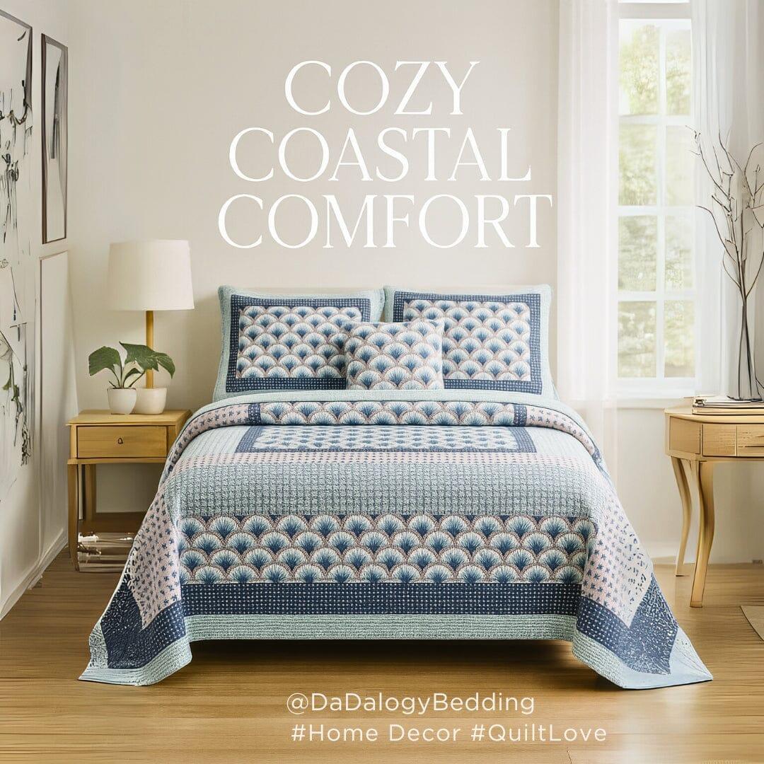 DaDa Bedding Mediterranean Blue Mint Green Patchwork Quilted Bedspread Set (JHW-884) DaDalogy Bedding Collection