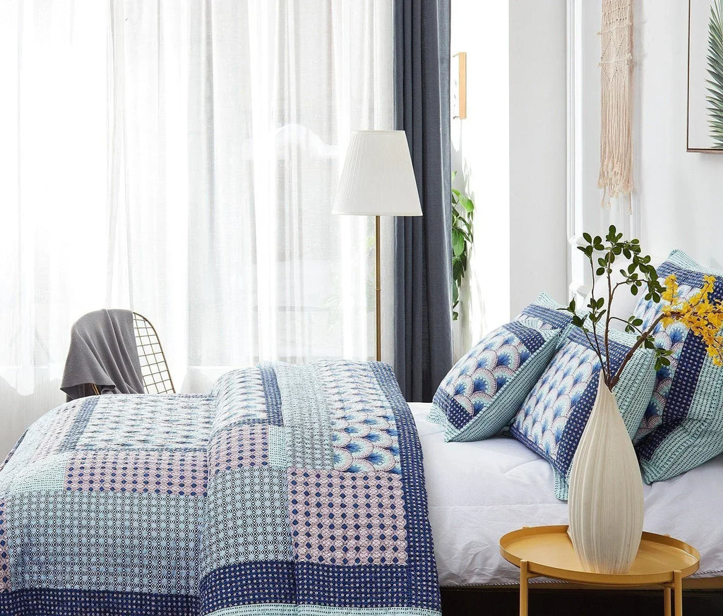 DaDa Bedding Mediterranean Blue Mint Green Patchwork Quilted Bedspread Set (JHW-884) DaDalogy Bedding Collection