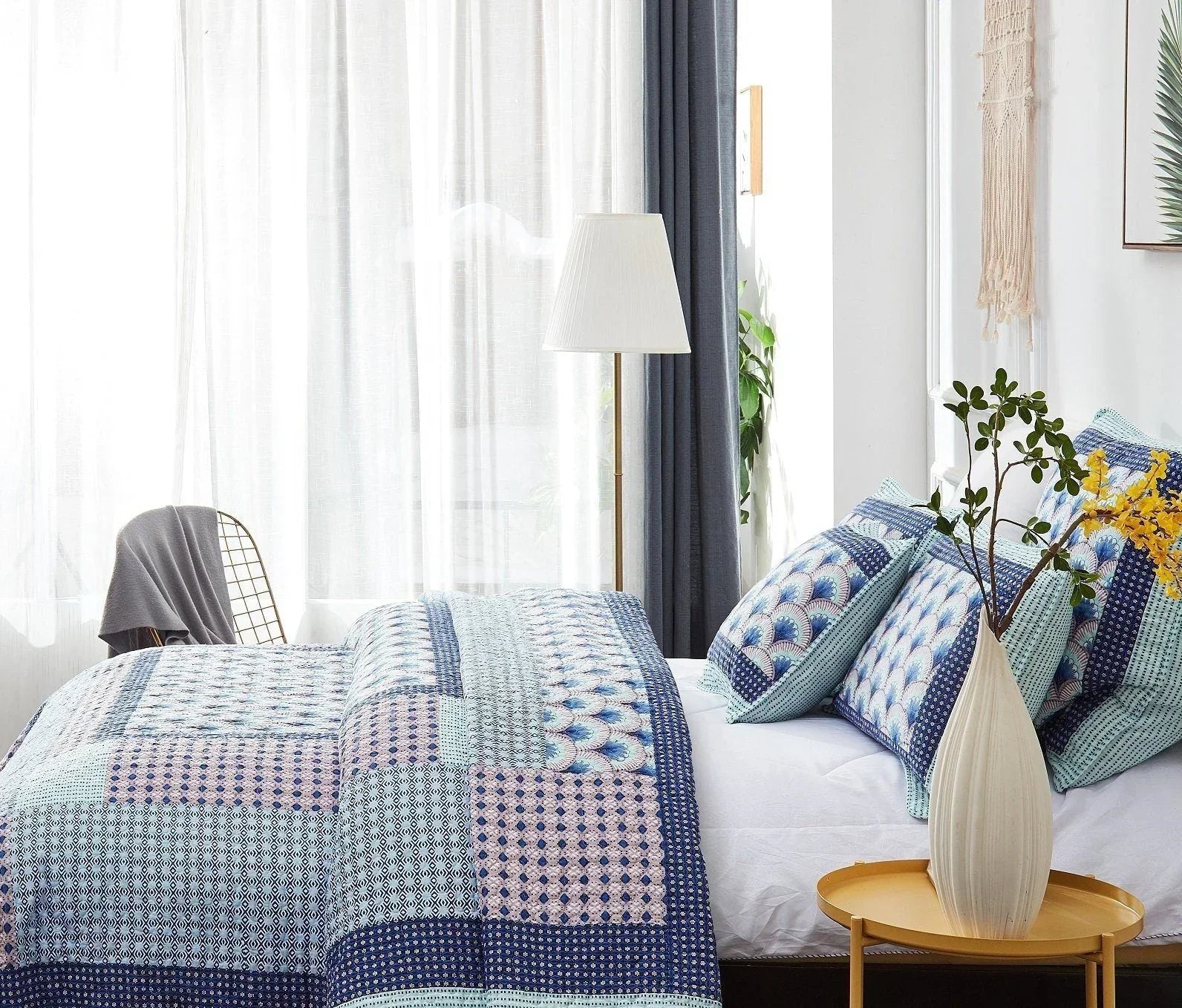 DaDa Bedding Mediterranean Blue Mint Green Patchwork Quilted Bedspread Set (JHW-884) DaDalogy Bedding Collection