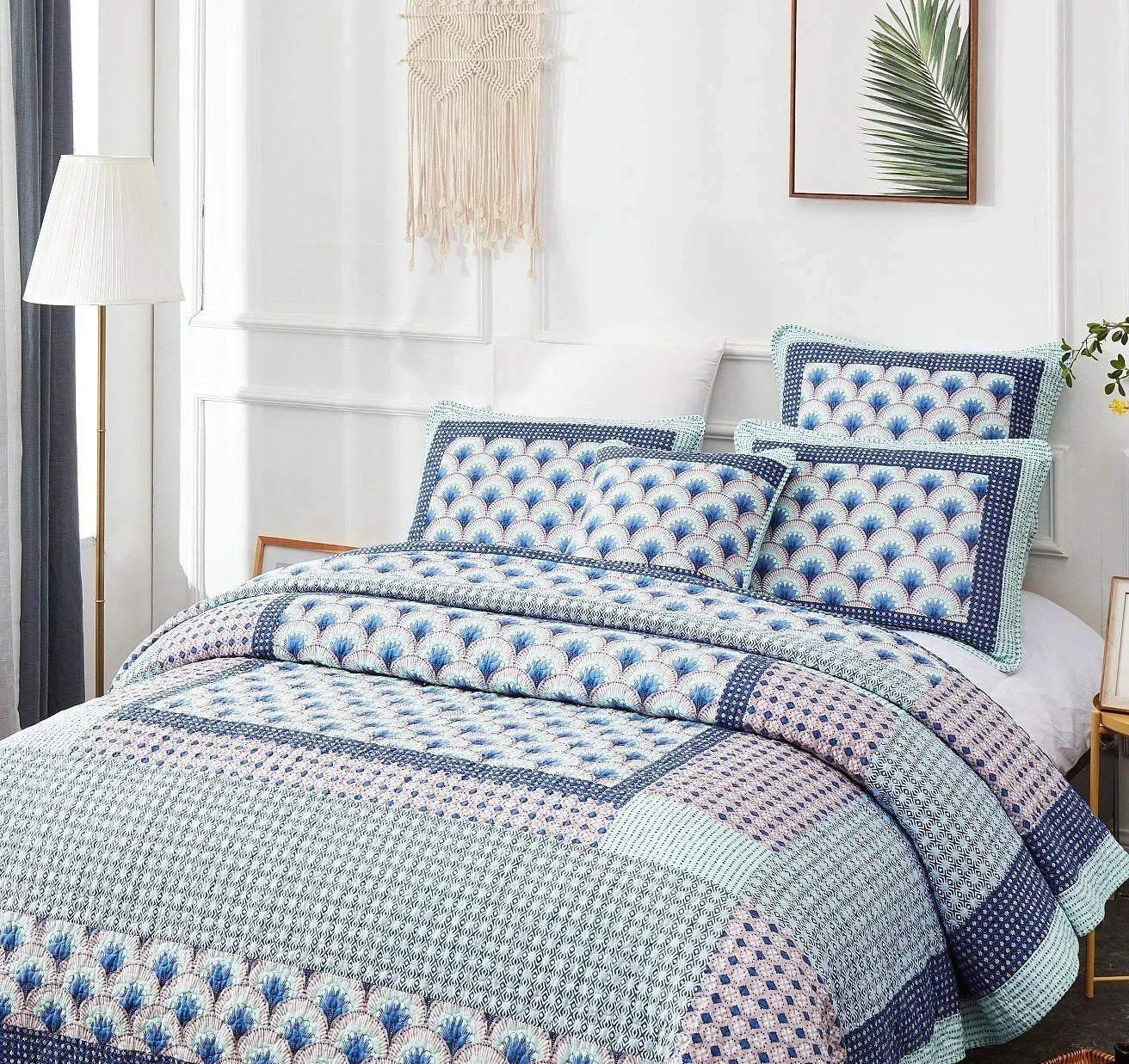 DaDa Bedding Mediterranean Blue Mint Green Patchwork Quilted Bedspread Set (JHW-884) DaDalogy Bedding Collection