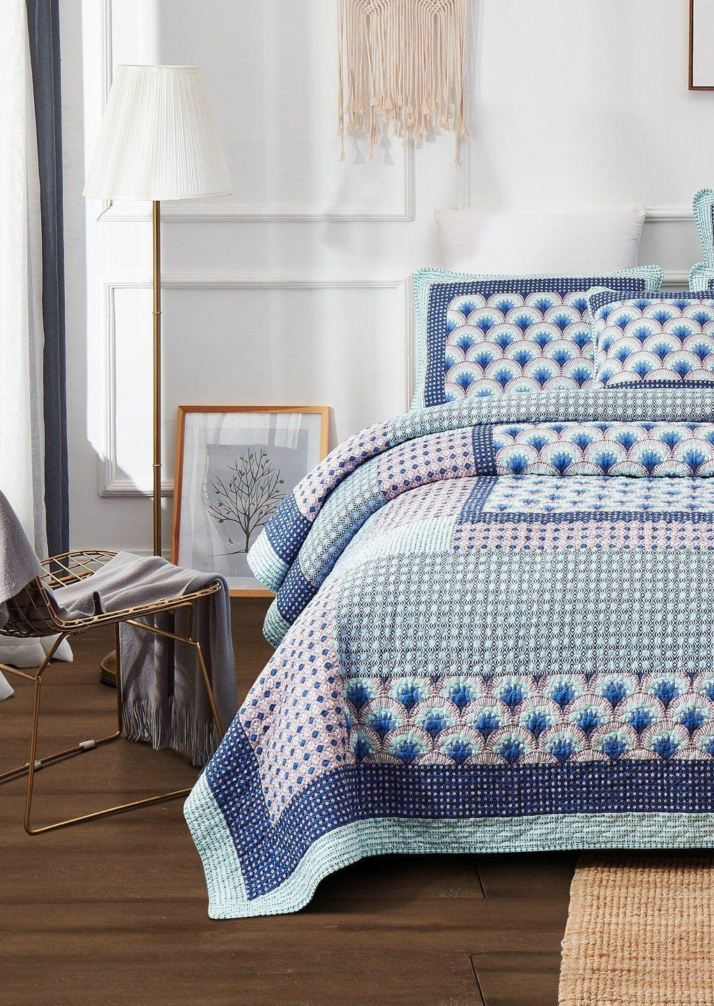 DaDa Bedding Mediterranean Blue Mint Green Patchwork Quilted Bedspread Set (JHW-884) DaDalogy Bedding Collection