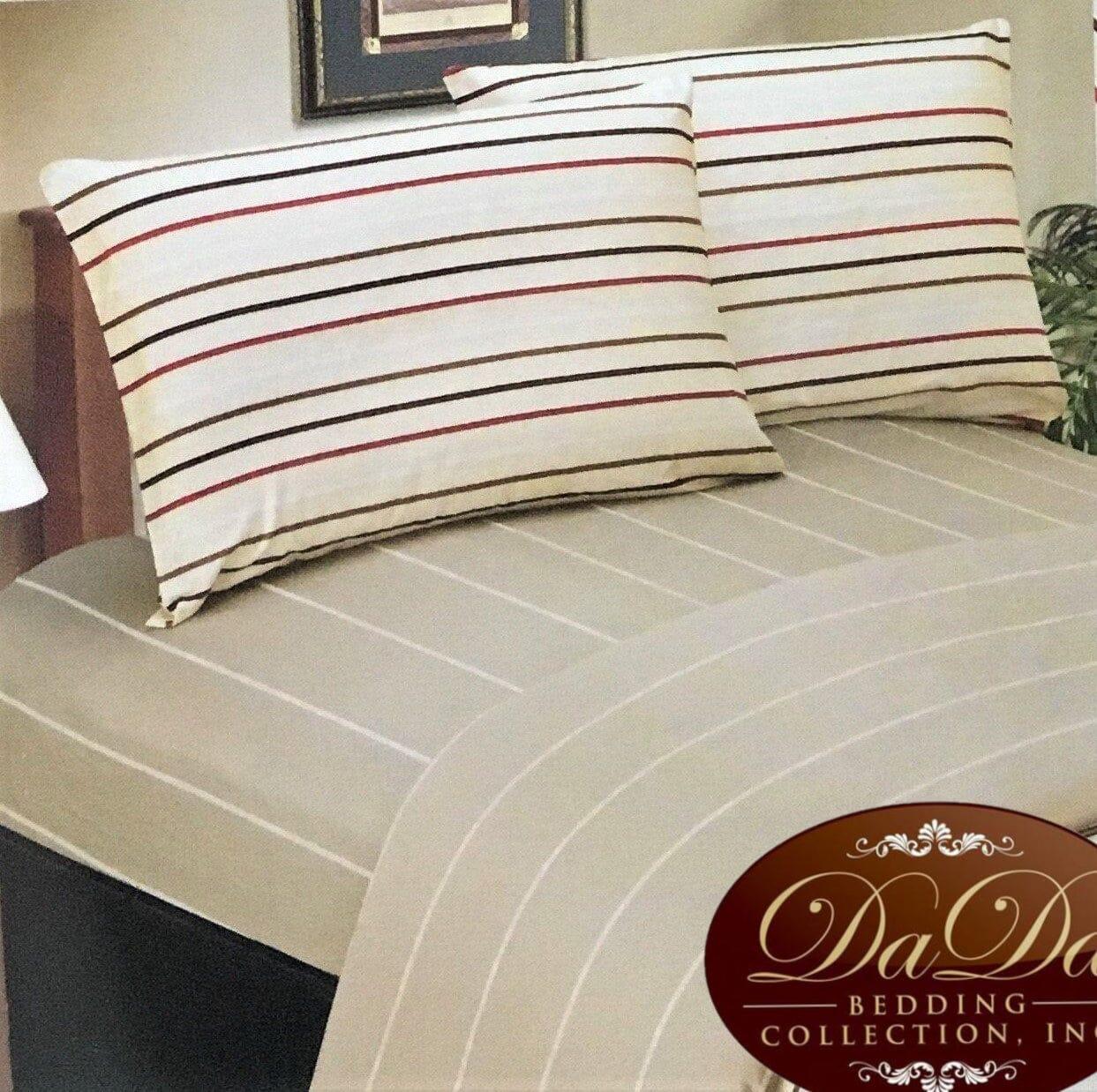 DaDa Bedding Multi-Color White Striped Flat Sheet & Pillow Cases Set (FS8293) DaDalogy Bedding Collection