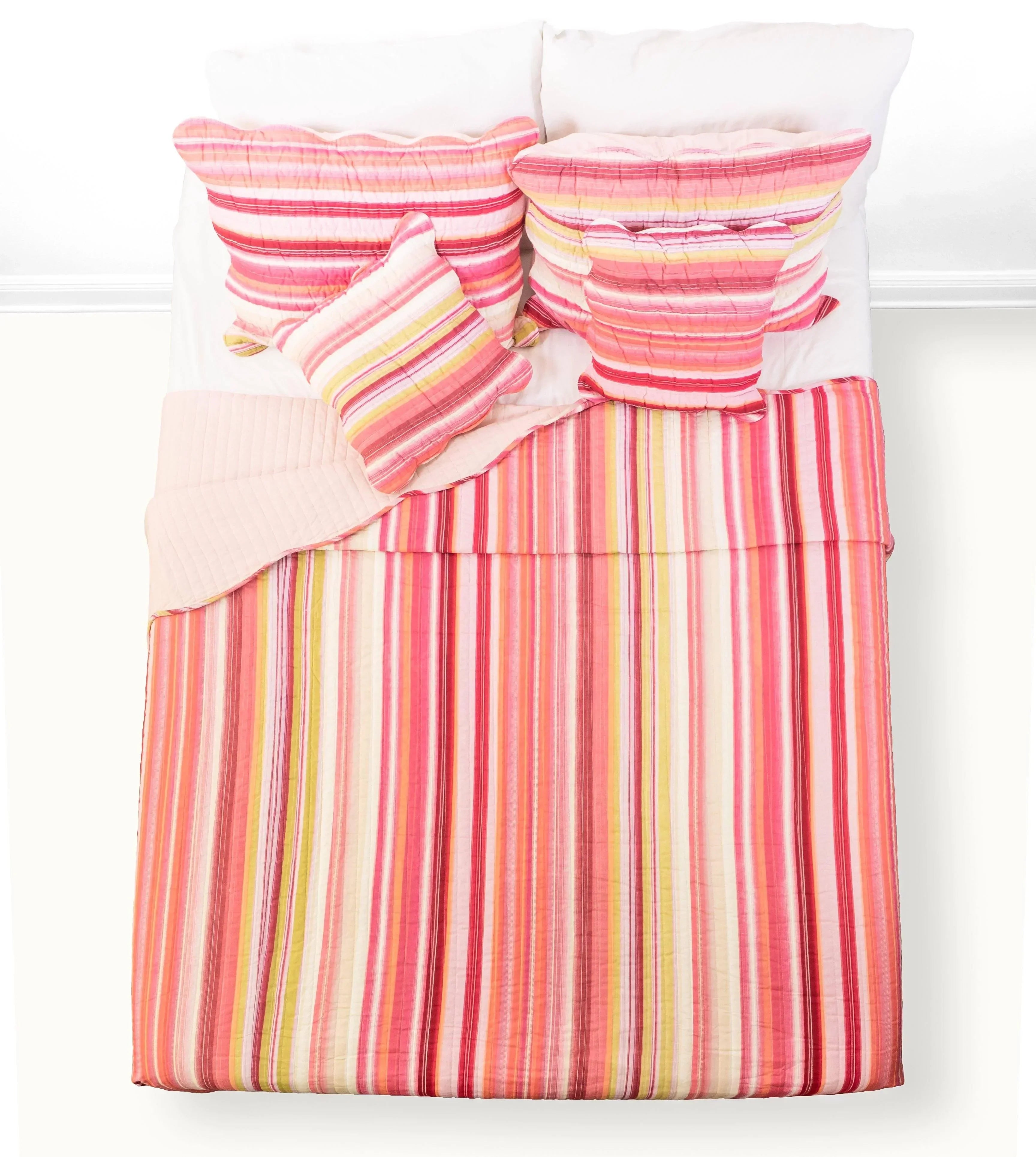 DaDa Bedding Multi-Red Pink Boho Summer Stripes Scalloped Lightweight Coverlet Bedspread Set (DXJ101824) DaDalogy Bedding Collection