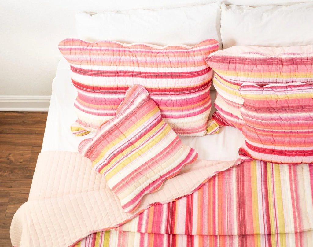 DaDa Bedding Multi-Red Pink Boho Summer Stripes Scalloped Lightweight Coverlet Bedspread Set (DXJ101824) DaDalogy Bedding Collection